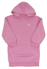 Růžové teplákové šaty s kytičkou a kapucí Primark