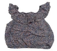 Tmavomodro-růžová kytičkovaná crop halenka s lodičkovým výstřihem H&M