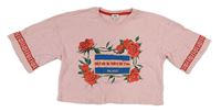 Světlerůžové oversize crop tričko s kytičkami zn. River Island
