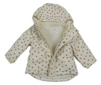 Smetanová šusťáková zimní parka se srdíčky a kapucí Primark