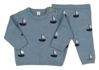 2set - Modrošedý svetr s plachetnicemi + pletené kalhoty M&S
