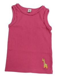 Růžový žebrovaný top se žirafou a volánky Tu