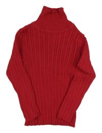 Červený žebrovaný svetr s rolákem Nutmeg