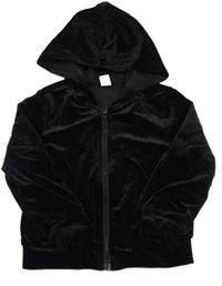 Černá sametová propínací mikina s kapucí Shein