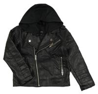 Černý koženkový jarní křivák s odepínací kapucí River Island