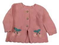 Růžový propínací svetr s třešničkami Tu