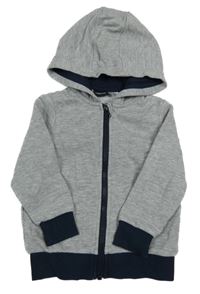 Šedo-tmavomodrá propínací mikina s nápisem a kapucí Lupilu