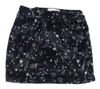 Tmavomodrá sametová sukně se vzorem 