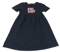 Tmavomodré teplákové šaty se vzorem a nápisem Mexx