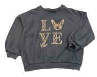 Šedá oversize mikina se zajíčkem a nápisem Next