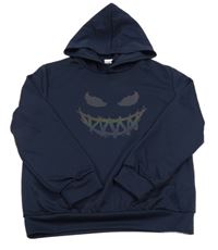 Tmavomodrá sportovní mikina s obličejem a kapucí Shein