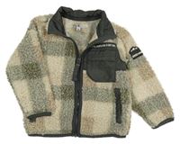 Smetanovo-šedá kostkovaná huňatá bunda Billie&Kenny