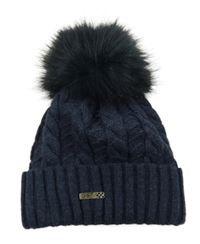 Tmavomodrá pletená podšitá vlněná čepice s bambulí Lachti