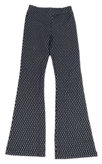Tmavomodro-bílé vzorované zvonové kalhoty We 