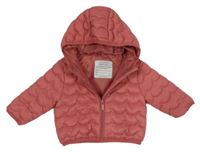 Růžová šusťáková prošívaná zimní bunda s kapucí Primark