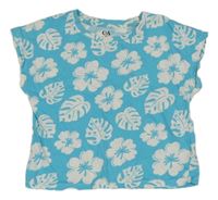 Tyrkysové crop tričko s květem C&A