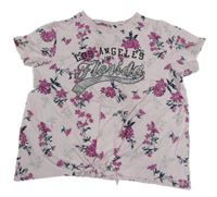 Světlerůžové crop tričko s květy a nápisem C&A