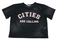 Černé crop děrované tričko s nápisem H&M