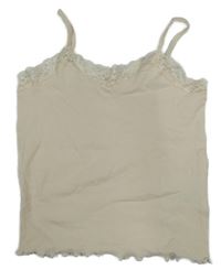 Smetanový žebrovaný top a krajkou 