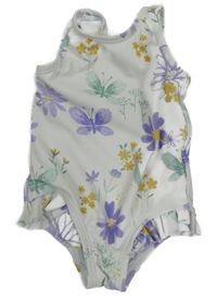 Nové - Bílé jednodílné plavky s květy George 