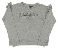 Šedý melírovaný svetr s nápisem a volánky Pindydoll
