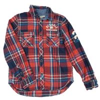Červeno-tmavomodro-bílá kostkovaná košile s nápisy H&M