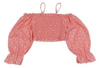 Růžová srdíčkovaná žabičková crop halenka s volnými rameny 