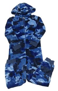 Modro-tmavomodrá army plyšová kombinéza s kapucí F&F