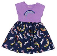 Tmavomodro-fialové šaty s jednorožci a duhami a flitry MOUNTAIN WAREHOUSE