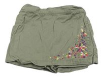 Khaki riflové kraťasy se sukní s kytičkami TU