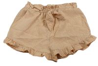 Skořicovo-bílé kostkované paper bag kraťasy s mašlí a volánky PRIMARK
