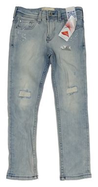 Nové - světlemodré skinny teplákové rifle se skvrnkami a prošoupáním PREMIUM DENIM 
