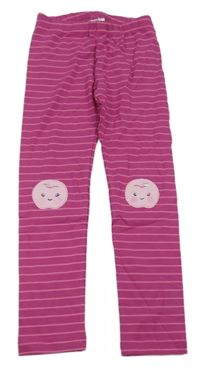 Malinovo-růžové pruhované legíny s jablíčky Topolino 