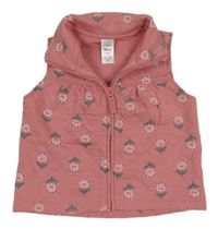 Růžová prošívaná propínací tepláková vesta s kytičkami carter's