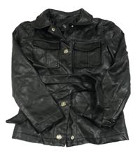 Černá koženková podšitá košilová bunda s páskem RIVER ISLAND