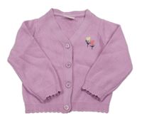 Lila propínací svetr s kytičkami/srdíčky S. Oliver