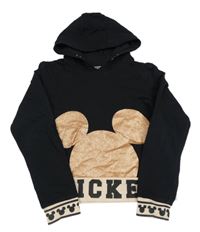 Černo-pudrová crop mikina se třpytivým Mickey a kapucí George