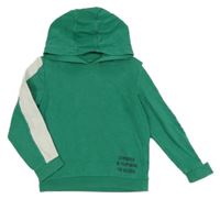 Zeleno-bílá mikina s nápisy a kapucí KIABI