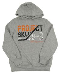 Šedá melírovaná mikina s nápisy a číslem a kapsou a kapucí Y.F.K.