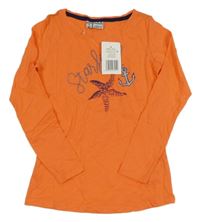 Nové - lososové melírované triko s hvězdicí a nápisem a kotvou alive