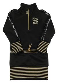 Černé tech fleece šaty s písmenkem a pruhy EUROPER KIDS