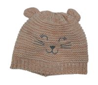 Světlerůžovo-bílá melírovaná pletená čepice s čumáčkem Topomini