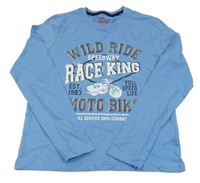 Modré triko s nápisy a motorkou Pepperts!