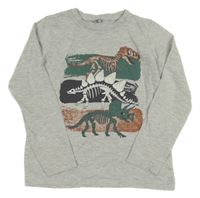 Šedé melírované triko s kostrami dinosaurů dopodopo