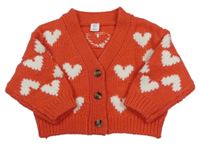 Červený propínací svetr s bílými srdíčky M&S