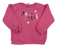 Tmavorůžová mikina s nápisy a hvězdičkami z flitrů a volánky Tu