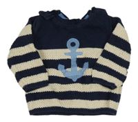 Tmavomodro-smetanový pruhovaný svetr s kotvou Next