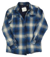 Nové - modro-tmavomodro-bílo-béžová kostkovaná podšitá košile Next