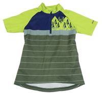 Khaki-tmavomodro-limetkový pruhovaný funkční cyklistický dres se stromy ZIENER