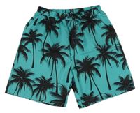 Modrozelené plážové kraťasy s palmami